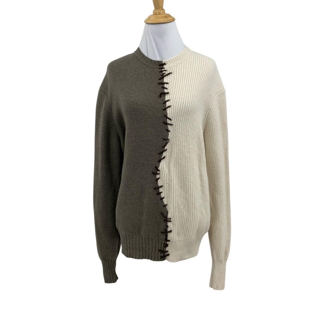 Interior NYC Sweater Womens S Small Two Tone Cashmere Jagged Pullover Ribbed